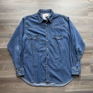 Schaefer Outfitter Denim Pearl Snap Western Button Down‎ Work Shirt Blue XXL